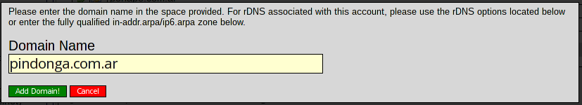 Administración de DNS en dns.he.net - Creando un dominio