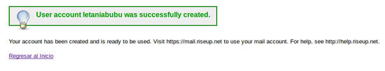 cuenta de riseup creada